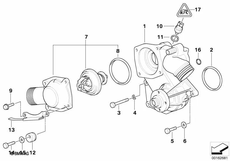 Racor con Termostato para BMW Serie 7 E38, Serie 8 E31 (OEM 11531745922). Original BMW