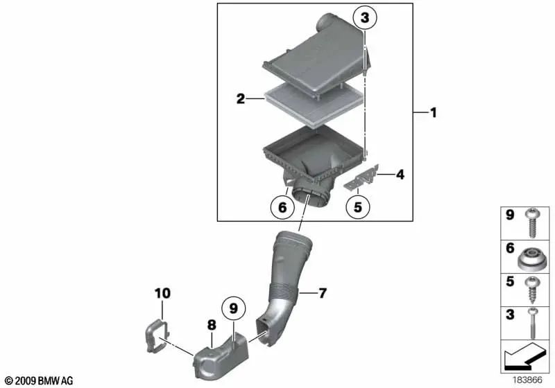 Intake noise damper for BMW 5 Series F10, F11, F18 6 Series F06, F12, F13 (OEM 13717604404). Genuine BMW