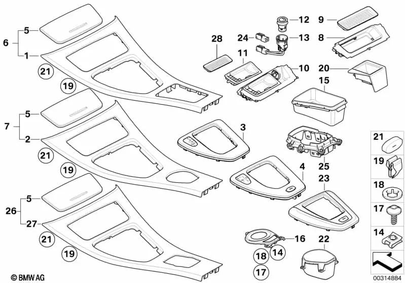 Juego de molduras decorativas de madera de nogal para BMW Serie 3 E90, E90N, E91, E91N (OEM 51167129547). Original BMW.