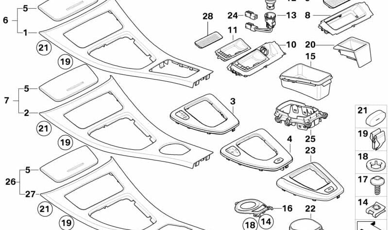 Embellecedor consola central delantero para BMW E93 (OEM 51167898863). Original BMW