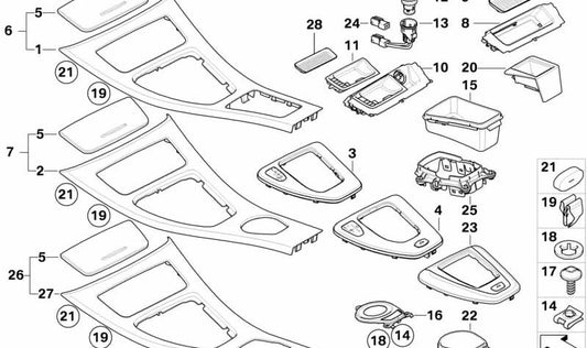 Bandeja portaobjetos OEM 51167118040 para BMW E90, E91, E92, E93. Original BMW.