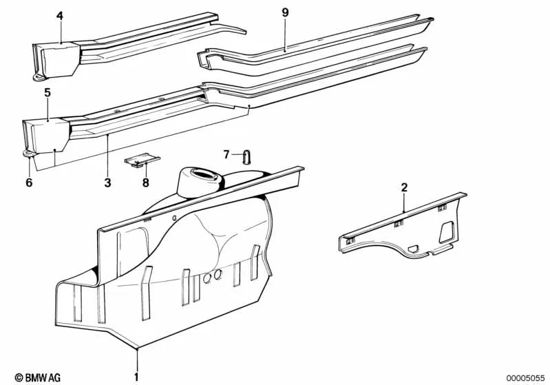 Supporto Fender anteriore sinistro per la serie BMW 3 E21 (OEM 41111846649). BMW originale.