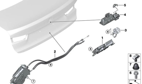 Cerradura Portón Trasero para BMW Serie 2 G42, G87, Serie 3 G20, G28, G80, Serie 4 G22, G23, G82 (OEM 51247498893). Original BMW