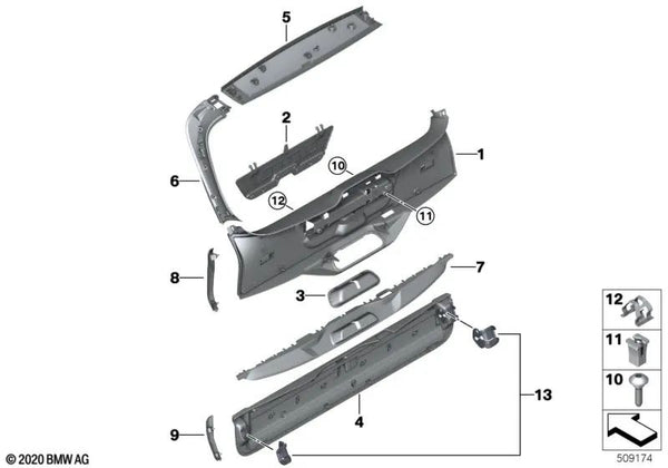 Revestimiento portón trasero central para BMW X7 G07, G07N (OEM 51497955324). Original BMW