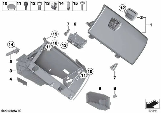 Tapa del guantera para BMW Serie 7 F01, F01N, F02, F02N, F04 (OEM 51169159914). Original BMW.