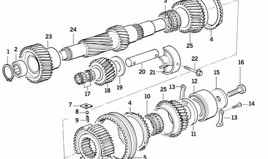 Anel de retenção para BMW Série 3 E36, E46, Série 5 E34, E39, Série 7 E32, E38, X5 E53 (OEM 23211224892). BMW original