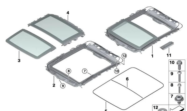 Techo panorámico completo de vidrio eléctrico para BMW Serie 5 F07, F07N (OEM 54107221363). Original BMW