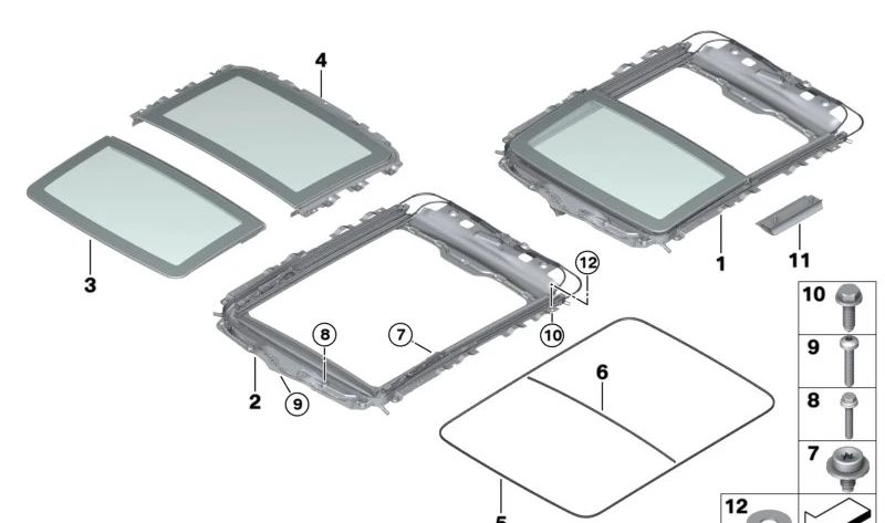 Techo solar panorámico completo eléctrico OEM 54107221364 para BMW Serie 5 GT (F07). Original BMW.