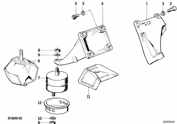 Soporte de goma derecho para BMW E28 (OEM 11811127152). Original BMW