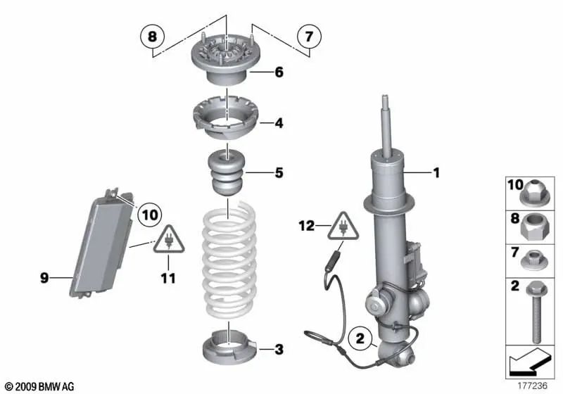 Amortiguador trasero derecho para BMW Serie 5 F10, F10N (OEM 37126796860). Original BMW.