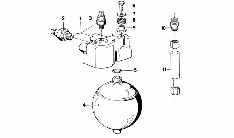 Acumulador de presión del sistema de frenos OEM 34331162054 para BMW E28, E24, E23, E32. Original BMW.