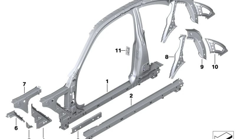 Soporte de refuerzo portante izquierdo para BMW G42, G87, G20, G21, G28, G80, G81, G22, G26, G82 (OEM 41007488099). Original BMW