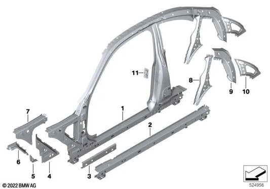 Placa cortafuegos del larguero delantero para BMW Serie 2 G42 G87, Serie 3 G20 G21 G28 G80 G81, Serie 4 G22 G26 G82 (OEM 41007488082). Original BMW.