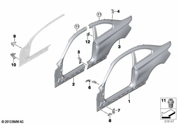 Marco lateral exterior derecho para BMW F87, F87N (OEM 41218069042). Original BMW.