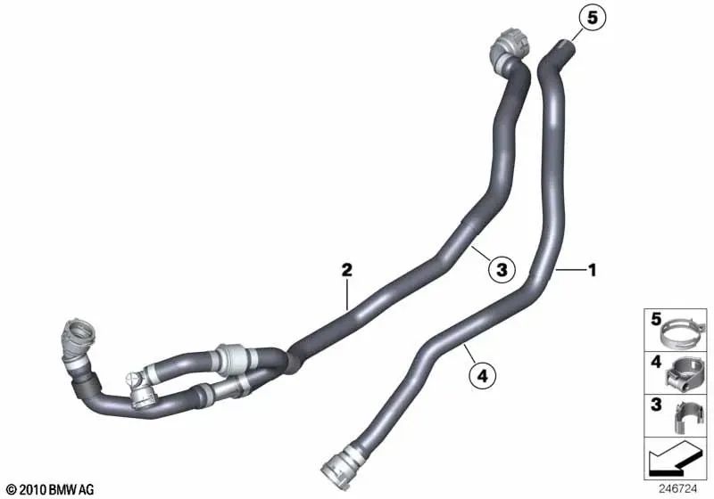 Tubo de Retorno del Motor del Radiador para BMW Serie 1 E81, E82, E87, E87N, E88, Serie 3 E90, E90N, E91, E91N, E92, E92N, E93, E93N, X1 E84 (OEM 64216951946). Original BMW.