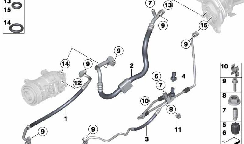 Tubo de succión evaporador-compresor OEM 64539399180 para BMW F20, F21, F30, F31, F34. Original BMW.