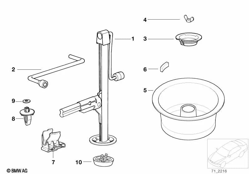 Caja de almacenamiento para rueda de repuesto para BMW Serie 3 E36, E46 (OEM 71111092276). Original BMW.