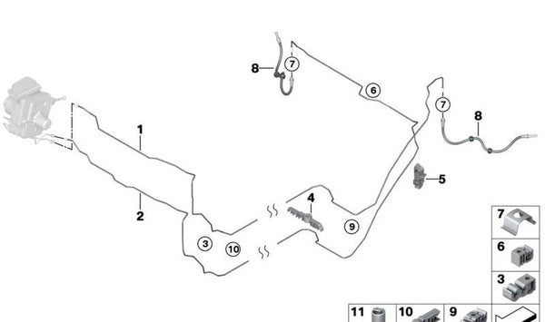 Latiguillo de freno trasero OEM 34306892743 para BMW F70, U06. Original BMW