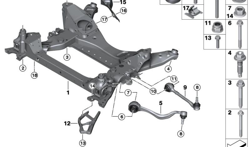 Brazo de suspensión izquierdo para BMW X3 G01, G01N, X4 G02, G02N (OEM 31106893723). Original BMW.