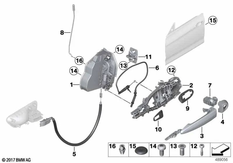 Soporte del tirador exterior de la puerta derecha para BMW Serie 3 F34, F34N, Serie 4 F36, F36N (OEM 51217380546). Original BMW