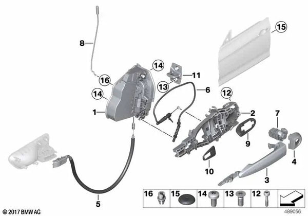 Soporte manija exterior puerta delantera derecha para BMW Serie 3 F34, F34N Serie 4 F36, F36N (OEM 51217380544). Original BMW.