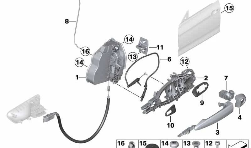 Cable abrepuertas interior delantero para BMW Serie 3 F34 (OEM 51217291403). Original BMW.