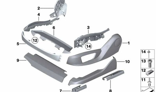 Embellecedor de guía superior del asiento delantero derecho OEM 52109168266 para BMW F07, F10, F11, F01, F02, F04. Original BMW.