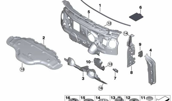 Aislamiento acústico de pared frontal superior OEM 51487444949 para BMW F40, F44. Original BMW.