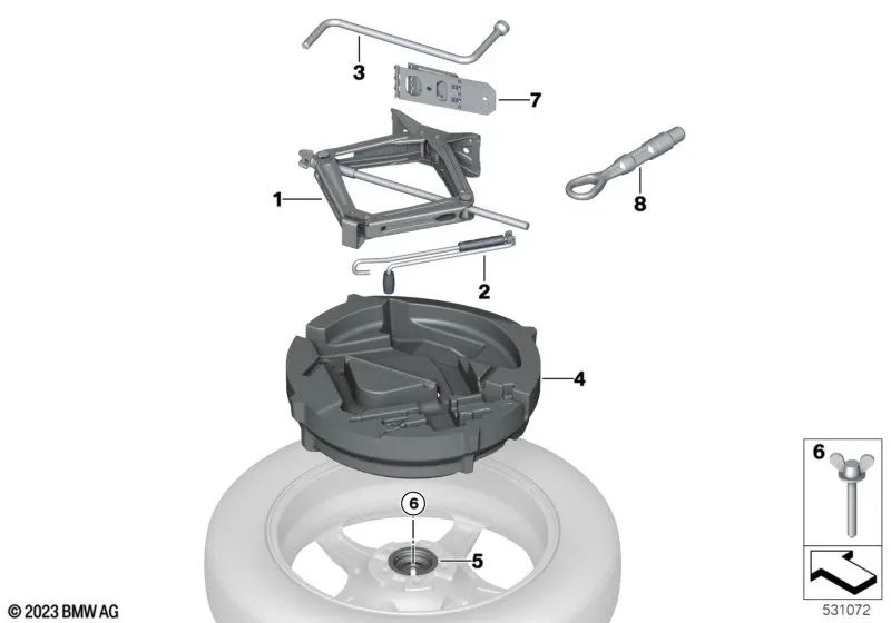 Jack crank for BMW F40, 2 Series F44, F45, F46, 3 Series G20, G80, 4 Series G82, 5 Series G60, 7 Series G70, X1 F48, X2 F39, X3 G01, F97, X4 G02, X5 G05, X6 G06, X7 G07, XM G09, MINI F54 (OEM 71126886420). Genuine BMW