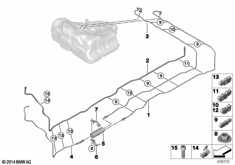 Vorderes Versorgungsrohr für BMW 5er F07, F10, F11, F18, 6er F06, F12, F13 (OEM 16127229784). Original BMW