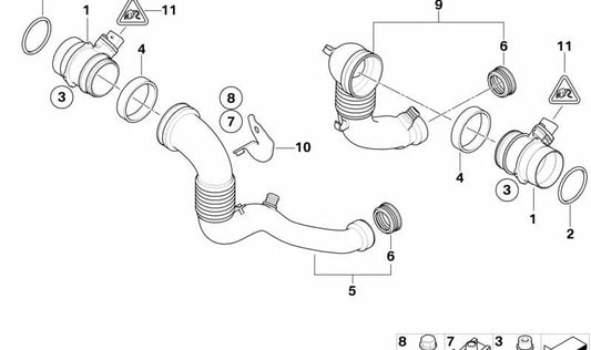 Medidor de masa de aire para BMW E81, E82, E87N, E88, E90, E90N, E91, E91N, E92, E93, E65, E84 (OEM 13628509724). Original BMW