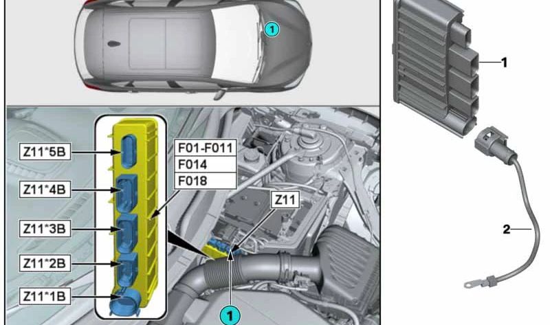 Integrated Supply Module Z11 for BMW 1 Series F40, F52, 2 Series F44, F45N, F46N, X1 F48, F49, X2 F39 (OEM 12638642761). Original BMW