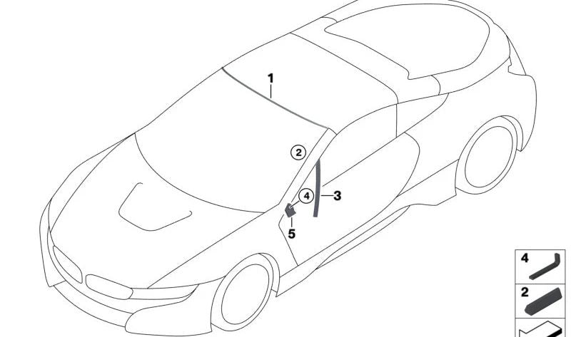 Guía de ventana de la puerta delantera izquierda OEM 51007457817 para BMW i8 (I15). Original BMW.