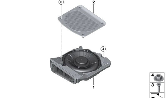 Subwoofer destro OEM 65132622566 per BMW G42, G20, G21, G28, G22, G23, G26. BMW originale.