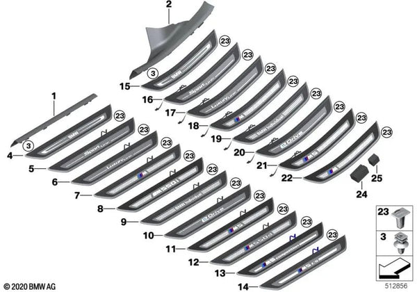 Encaje de entrada trasero derecho para BMW Serie 5 G30, G31 (OEM 51479447022). Original BMW