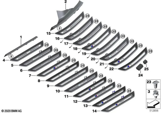 Linke hintere Schwellerabdeckung für BMW G30, G30N, G31, G31N (OEM 51477381329). Original BMW