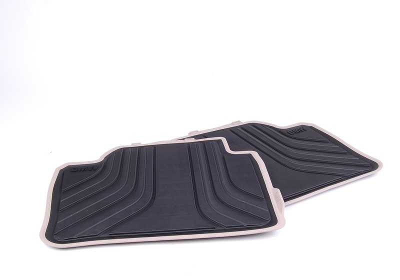 Set of BMW MODERN rear black/beige rubber mats for BMW 3 Series F30 F31 M3 F80 4 Series F36. Genuine BMW