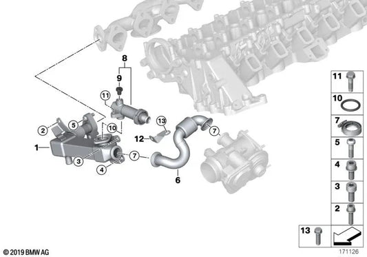 Enfriador de Gases de Escape para BMW E87, E46, E90, E91, E92, E93, E60, E61, E65, E66, E83 (OEM 11717794245). Original BMW.