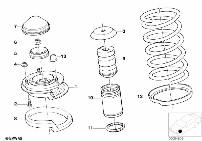 Federunterlage oben für BMW Serie 3 E36, Serie 5 E34 (OEM 31331134036). Original BMW