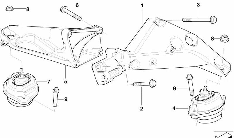 Right engine mount for BMW X3 E83, E83N (OEM 22113421300). Original BMW