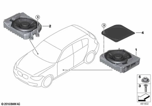 Unten links in der Mitte für BMW F40, F52 Serie 1, F44, F45, F45N, F46, F46N Serie 2, F48, F48N, F49 X1, F39 X2 (OEM 65139278065). Original BMW