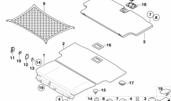 Revestimiento del suelo del maletero delantero para BMW Serie 3 E91, E91N (OEM 51479128904). Original BMW.