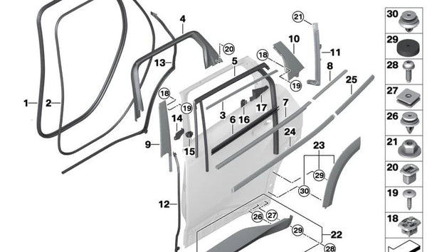 Junta de estanqueidad entrada puerta trasera derecha para BMW G09 (OEM 51769451270). Original BMW