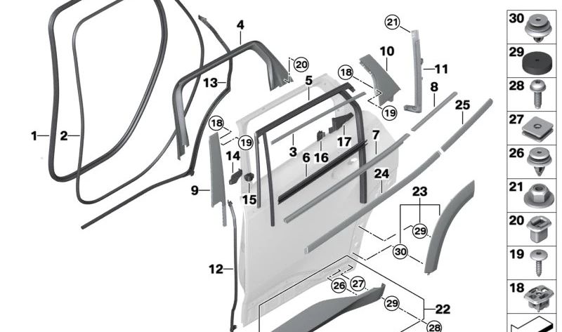 Junta de unión B-columna puerta trasera derecha para BMW G09 XM (OEM 51769451268). Original BMW.