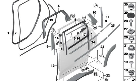 Panneau d'étanchéité pour la porte arrière gauche OEM 51359881643 pour BMW G09. BMW d'origine