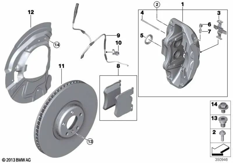 Carcasa del calibrador de freno derecho para BMW X5 E70, F15, X6 E71, F16 (OEM 34117847242). Original BMW.