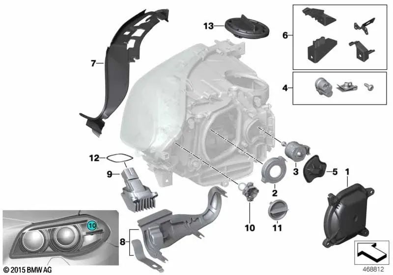 Tapa cobertora derecha para BMW F10, F11N, F18N (OEM 63117349290). Original BMW