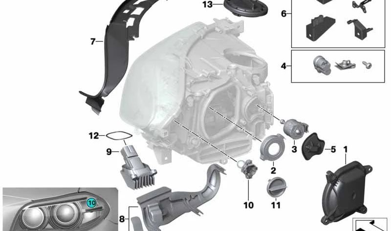 Junta para faro izquierdo OEM 63117240367 para BMW F10, F11, F18. Original BMW