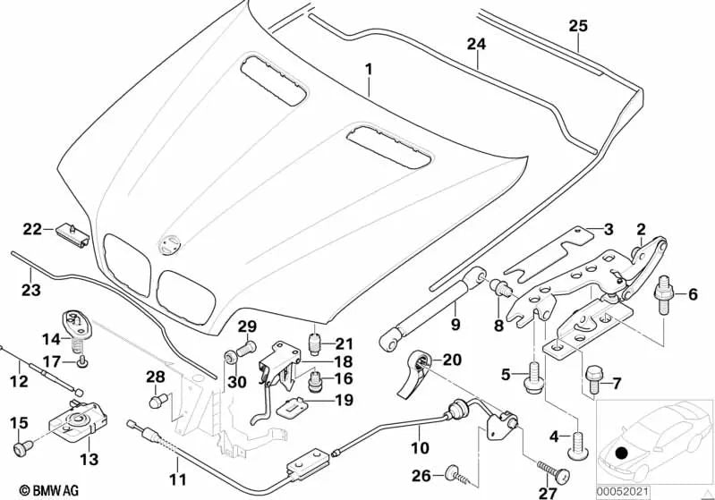 Contraplaca para cierre de gancho para BMW X5 E53 (OEM 51237000572). Original BMW