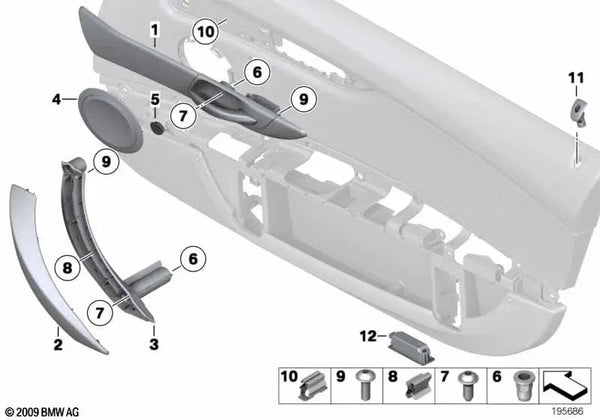 Embellecedor de tirador izquierdo para BMW Z4 E89 (OEM 51419186732). Original BMW.